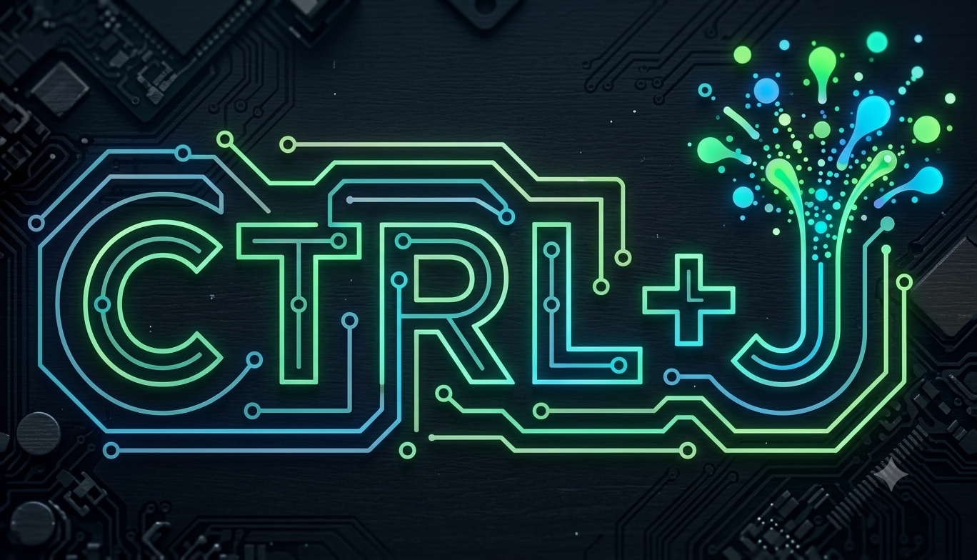 CTRL+J circuit-board logo with a colorful juice splash